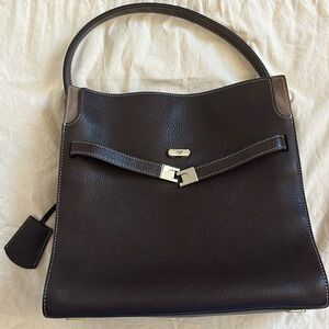Tory Burch Lee Radziwill Textured Double Bag (Dark Mocha/200)